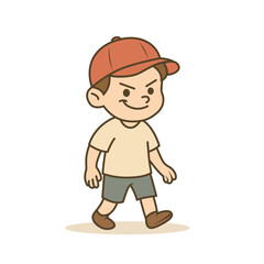 Naughty Boy Walking with Sideways Cap carton illustration, Vector illustration in flat style.
