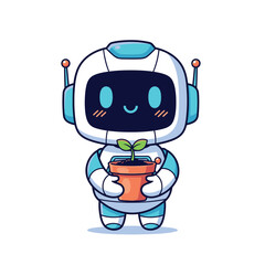 Cute Robot Holding a Plant Pot: Nurturing Nature with Technology.