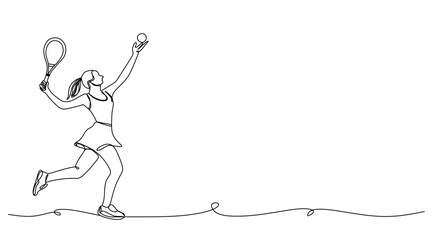 Continuous vector line art of woman playing padel or tennis with racket, female padel player art icon