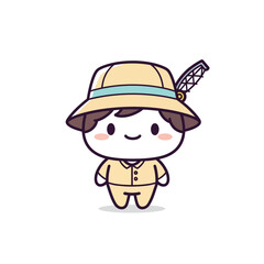 Cute Cartoon Explorer Character with Safari Hat and Uniform.