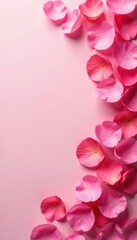 Fototapeta premium Delicate rose petals scattered artfully on a soft pink backdrop , botany, arrangement, nature