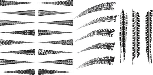 Tire Tracks Vector Grunge Set, Triangle Perspective Car Tyre Mark and Tread Collection © Rahib