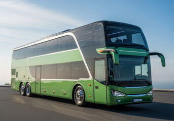 green bus on the road