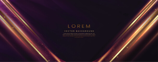 Abstract background luxury dark purple elegant geometric diagonal with gold lighting effect and sparkling with copy space for text.
