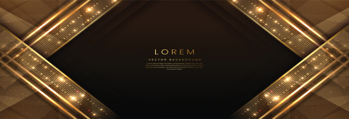 Abstract elegant dark brown background with golden line and lighting effect sparkle. Luxury template award design.