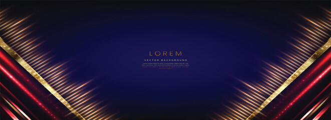 Abstract luxury dark blue background with golden and red diagonal lines. Template premium award design.