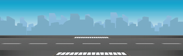an empty straight road city on the horizon vector