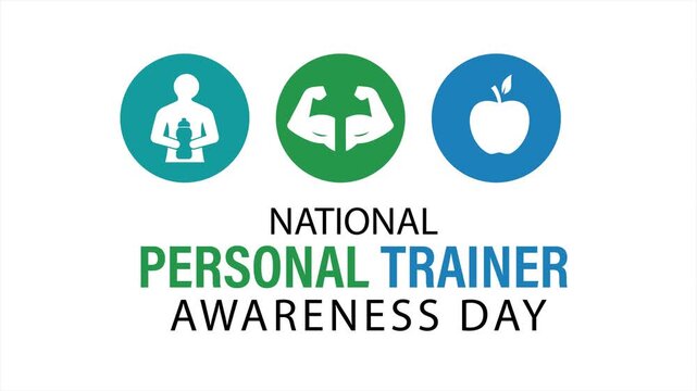 Video animation on the theme of National Personal Trainer Awareness Day celebrates trainers who boost strength, balance, and overall well-being with their dedication and expert guidance.