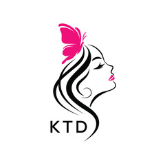 KTD Elegant Woman Beauty Logo. KTD Butterfly  Feminine Salon. KTD Cosmetics & Spa Brand Icon.
