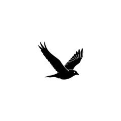 Fototapeta premium Black silhouette of a bird in flight isolated on transparent background