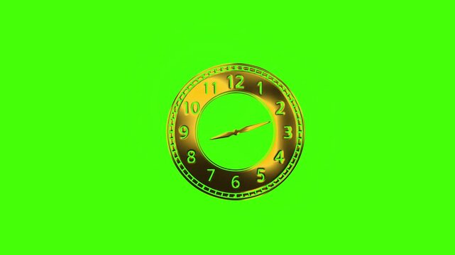 Elegant gold wall clock rotating animation, perfect for intros and timing visuals