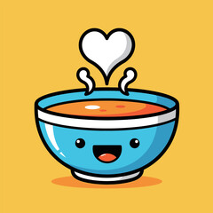 Cute Bowl of Soup with Heart-Shaped Steam and Smiling Face.