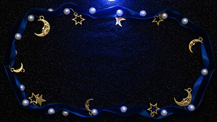 Blue floral and gold vintage ornament frame border for winter holiday Christmas card design