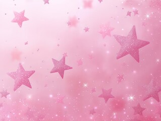 Glittery pink stars of various sizes scattered on a soft pink sparkling background creating a magical and dreamy atmosphere