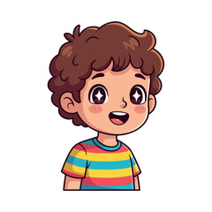 Cartoon Boy with Sparkling Eyes and Colorful Striped Shirt.