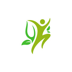 Green human figure with leaves symbolizing health and nature