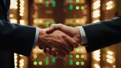 Businessmen shaking hands in data center. - Powered by Adobe