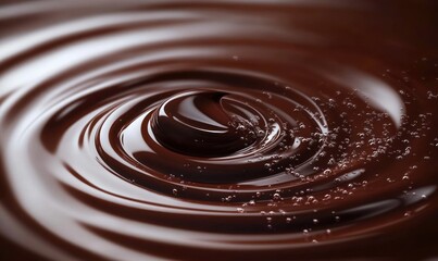 Close-up of smooth, swirling dark chocolate with glossy texture and bubbles, creating an inviting and rich visual experience