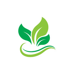 Green leaves and flowing lines forming a natural abstract logo
