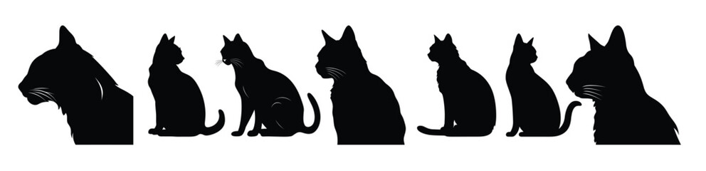 black cat sitting silhouette clipart set