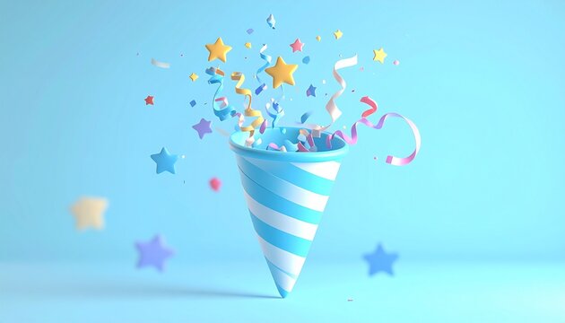 Colorful confetti illustration 3d render design for a happy birthday party celebration - Powered by Adobe