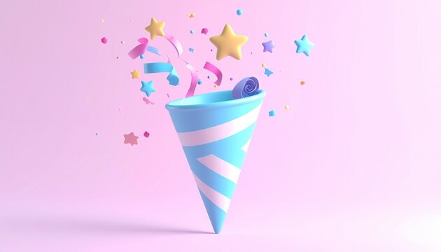 3d Cute pink confetty illustration icon for a celebration card