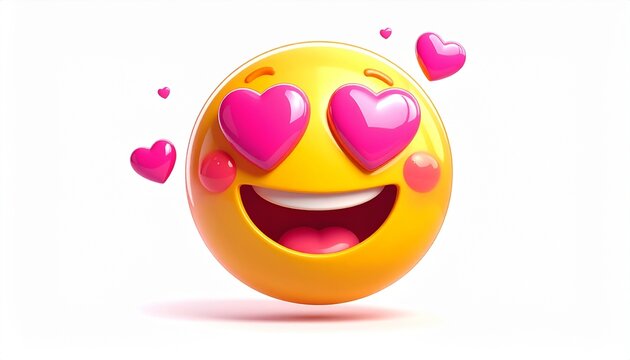 3D icon of cute yellow emoji with heart eyes expression of love and happiness isolated on white background - Powered by Adobe