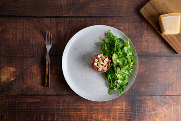Beef Carpaccio cold appetizer with parmesan