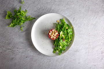 Beef Carpaccio cold appetizer with parmesan