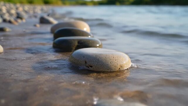 Zen Stones on the Beach - A Serene Coastal Scene.