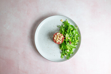 Beef Carpaccio cold appetizer with parmesan