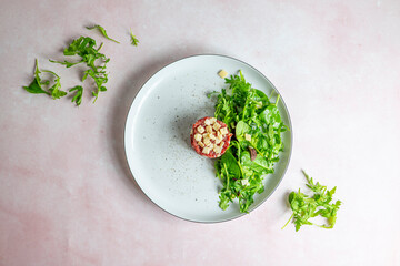 Beef Carpaccio cold appetizer with parmesan