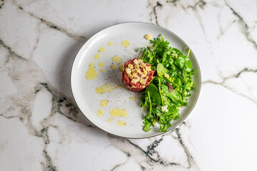 Beef Carpaccio cold appetizer with parmesan