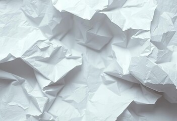 Close-up of a crumpled sheet of white paper, texture and creases visible, crumpled,  paper background
