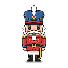 Cute Christmas Nutcracker Soldier Mascot with Sword Illustration