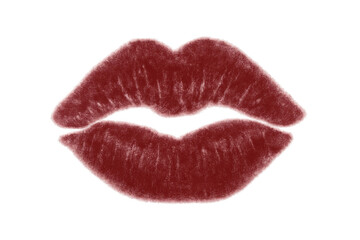 Red sensual lip print showing passion and love with elegant lipstick mark on transparent background