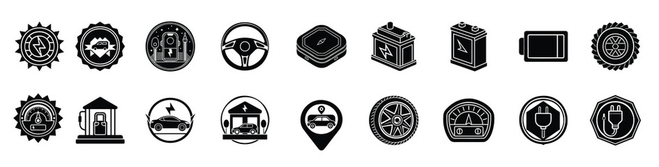 Collection electric vehicle icons symbols battery charging