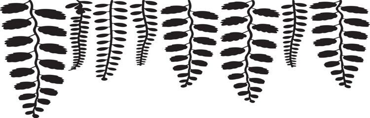 black silhouette of hanging vines with leaves botanical 