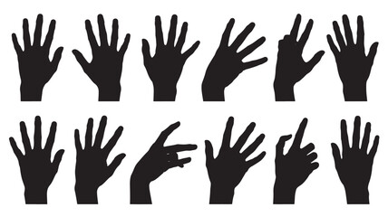 Obraz premium Set of hand silhouettes vector illustrations of various hand gestures isolated on white background for graphic design and creative projects