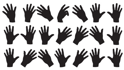 Fototapeta premium Set of hand silhouettes diverse hand gestures in black vector illustration isolated on white background