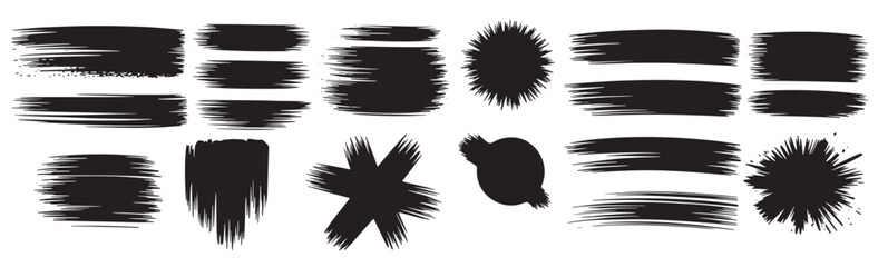  collection of black brush strokes and splatter shapes on