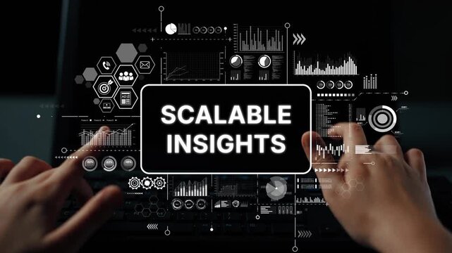 Hands Typing on a Keyboard with Digital Interface for Scalable Insights in Technology and Data Analysis. Asymptotic smart data analytic.