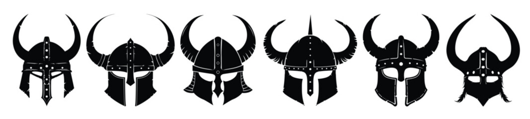 viking horned helmet silhouette clipart set