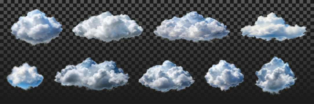 collection of smoky realistic clouds in various sizes and