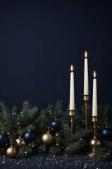 Navy & Gold Candlelit Christmas Scene