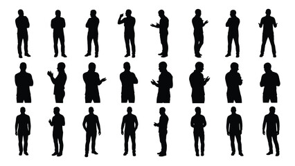 Collection of men silhouettes in diverse poses isolated on white background, Vector