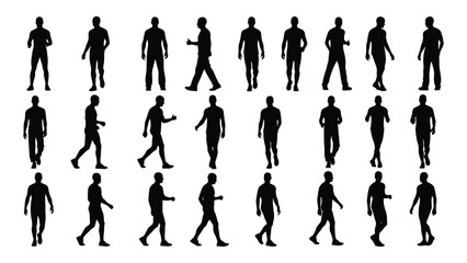 Male walking and standing silhouettes collection isolated on white background, Vector