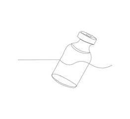 One continuous line drawing of vaccine bottle illustration.white background.medical logo vector.editable