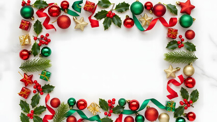 Christmas holly wreath border frame with fir branch and pine for a winter holiday card vector illustration