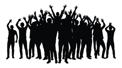 Cheering crowd silhouette isolated on white background, Vector